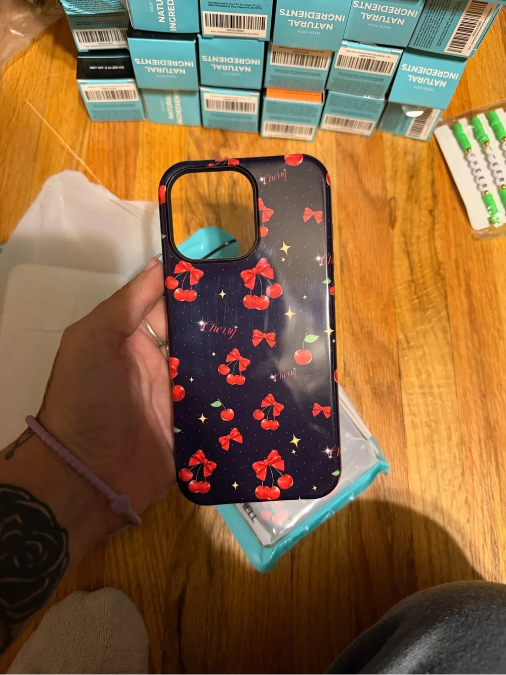Phone Case for iPhone - Dark Blue Cherry Pattern